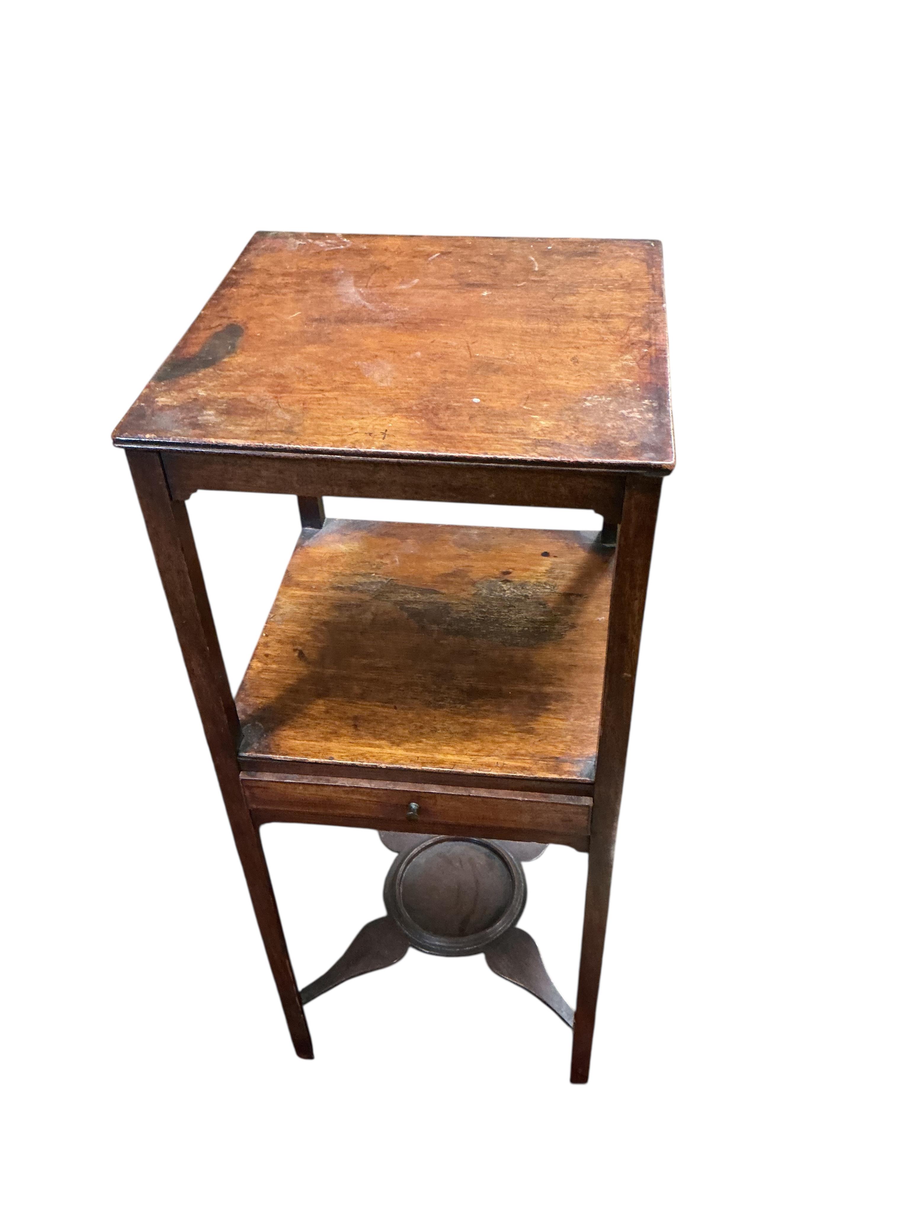 Two George III mahogany washstands and a Queen Anne Revival walnut cabinet, largest width 35cm, depth 34cm, height 92cm